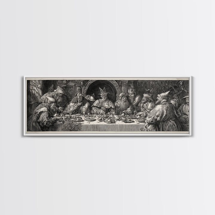 The Witches' Tea Party, Renaissance Engraving Art, Extra Wide Wall Art, Gothic Horror Wall Art, Canvas Print, Halloween Wall Art
