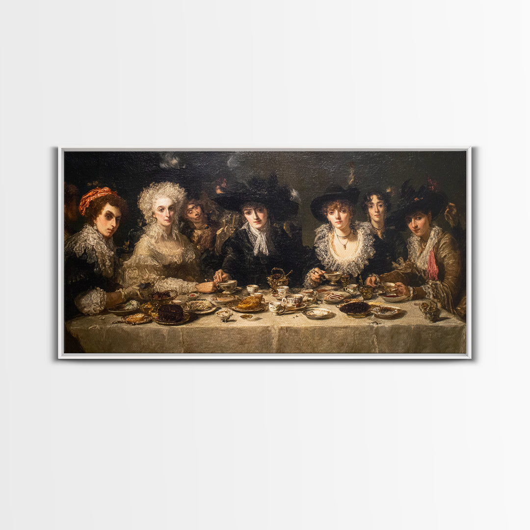 The Witches' Tea Party, Dark Romantic Horror Art, Wide Panoramic Art, Dark Fantasy Wall Art, Framed Canvas Print, Halloween Wall Art