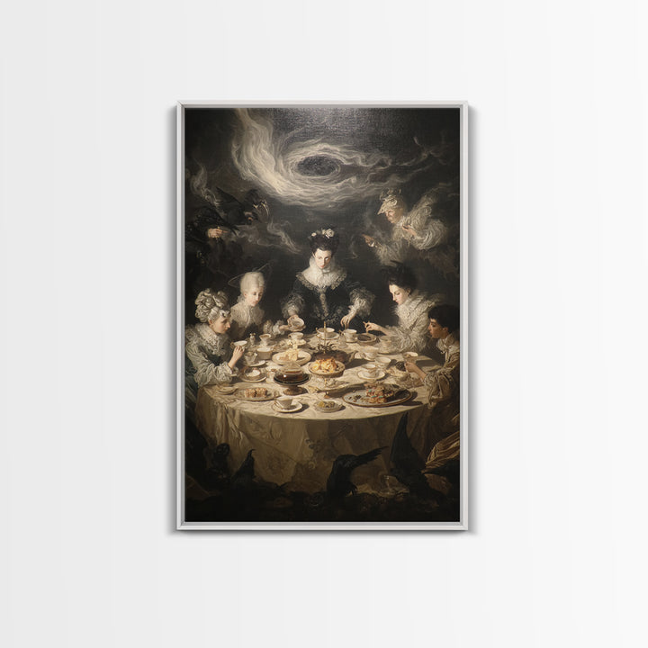 The Witches' Tea Party, Gothic Nightmare Art, Vertical Wall Art, Dark Fantasy Wall Art, Framed Canvas Print, Halloween Wall Art