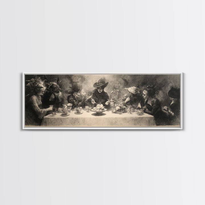 The Witches' Tea Party, Symbolist Dream Art, Extra Wide Wall Art, Gothic Horror Wall Art, Canvas Print, Halloween Wall Art