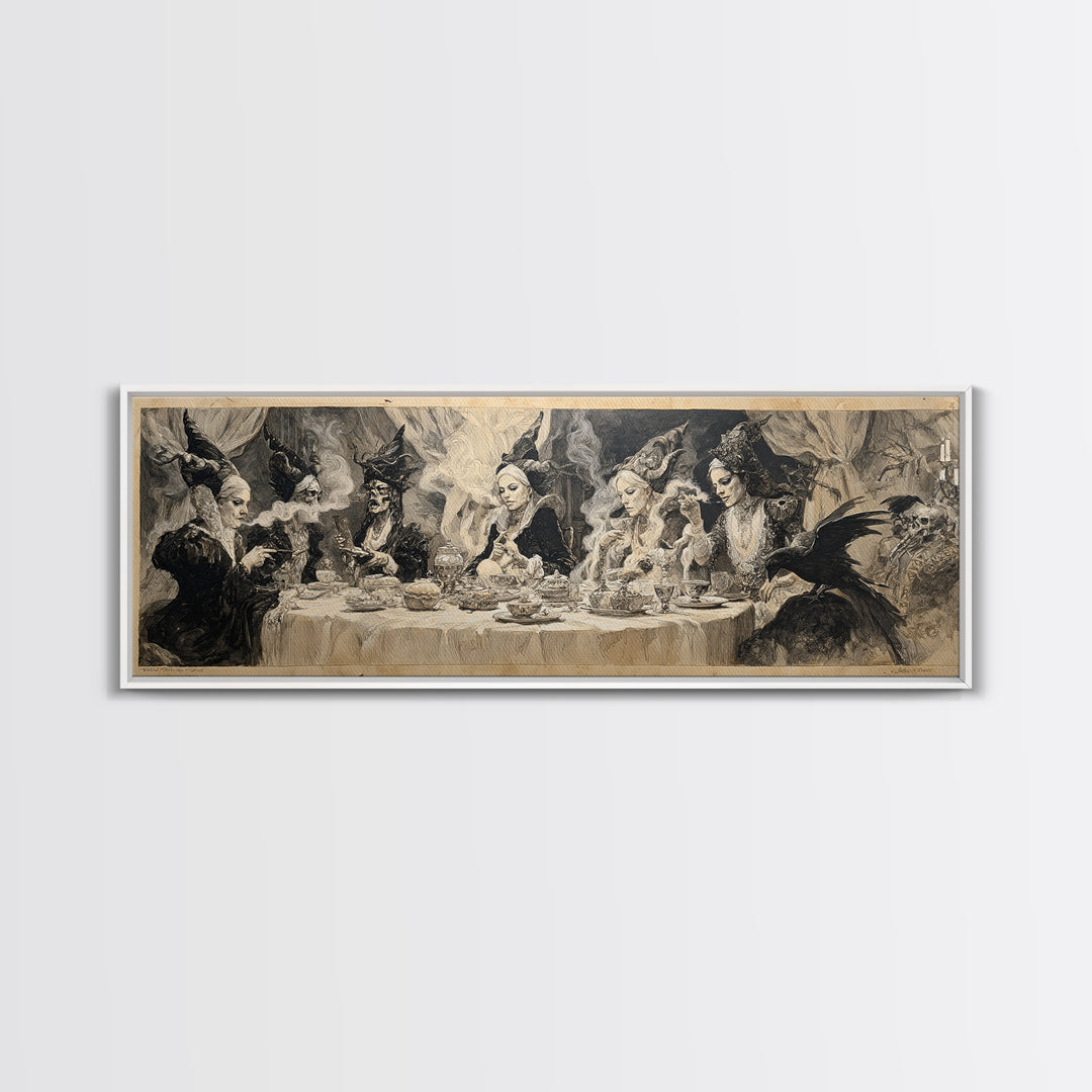 The Witches' Tea Party, Decadent Gothic Art, Extra Wide Wall Art, Dark Fantasy Wall Art, Framed Canvas Print, Halloween Wall Art