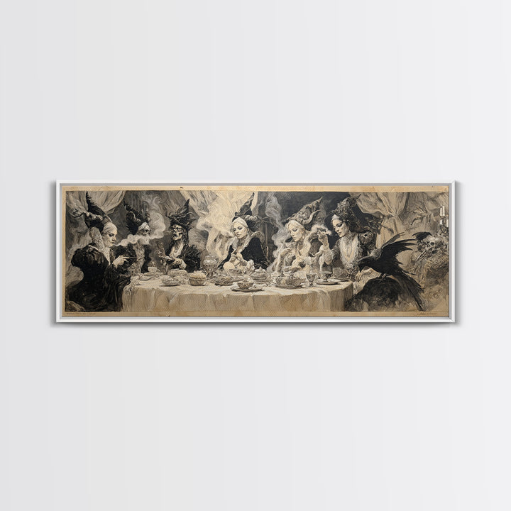 The Witches' Tea Party, Decadent Gothic Art, Extra Wide Wall Art, Dark Fantasy Wall Art, Framed Canvas Print, Halloween Wall Art