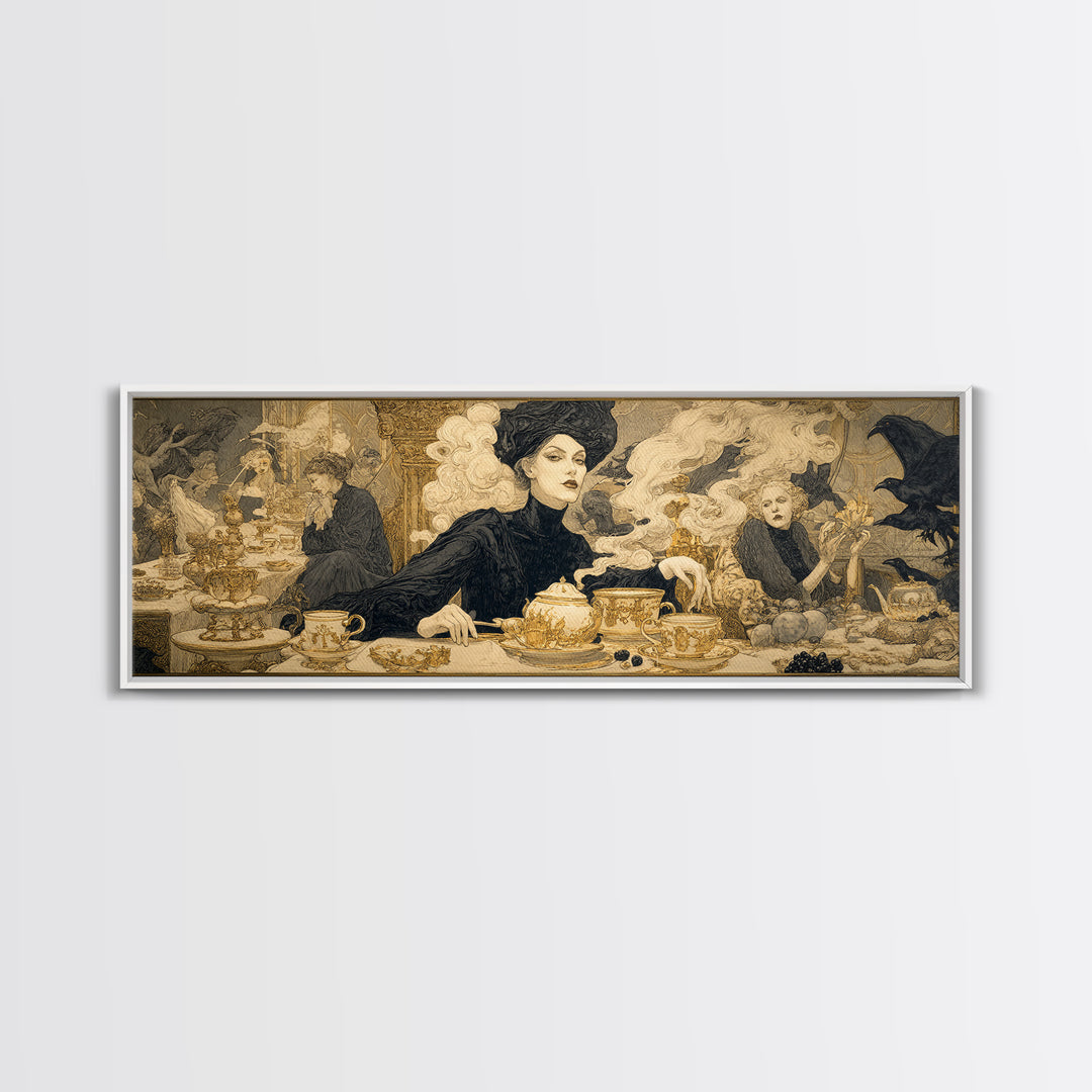 The Witches' Tea Party, Symbolist Death Art, Extra Wide Wall Art, Dark Halloween Decor, Canvas Print, Halloween Wall Art