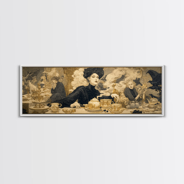 The Witches' Tea Party, Symbolist Death Art, Extra Wide Wall Art, Dark Halloween Decor, Canvas Print, Halloween Wall Art
