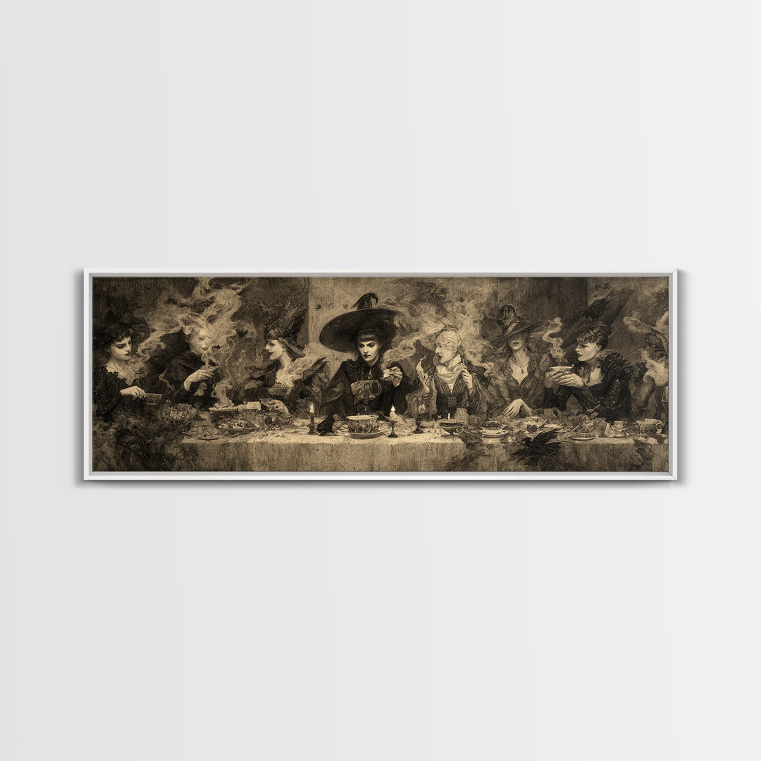 The Witches' Tea Party, Dark Symbolist Art, Extra Wide Wall Art, Dark Fantasy Wall Art, Framed Canvas Print, Halloween Wall Art
