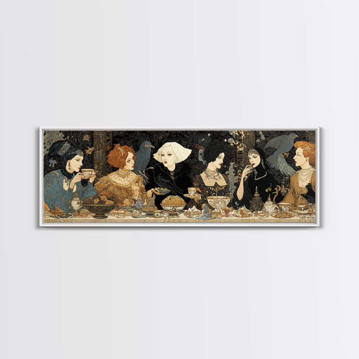 The Witches' Tea Party, Stained Glass Gothic Art, Extra Wide Wall Art, Dark Fantasy Wall Art, Framed Canvas Print, Halloween Wall Art