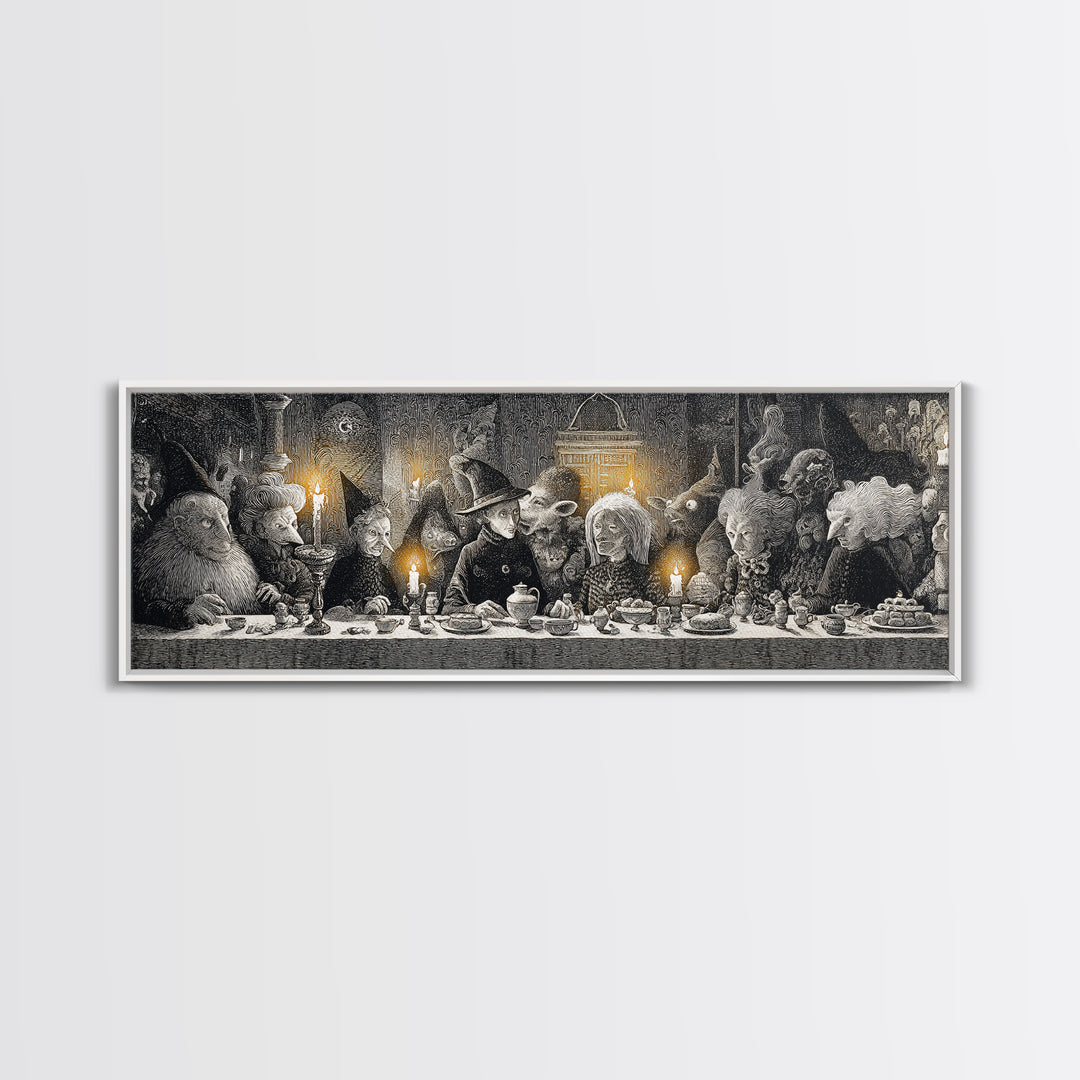 The Witches' Tea Party, Victorian Macabre Art, Extra Wide Wall Art, Macabre Wall Art, Framed Canvas Print, Halloween Wall Art