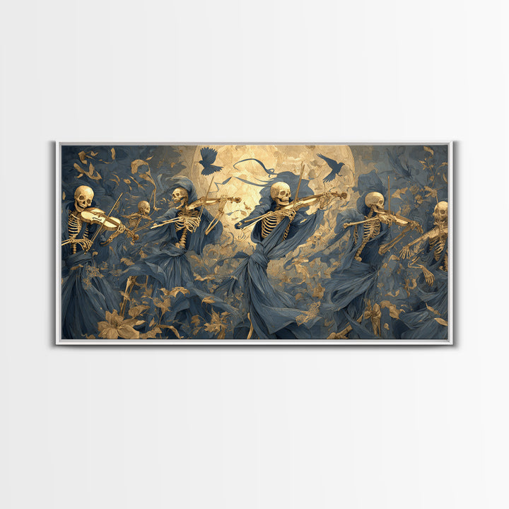 The Skeleton Orchestra, Danse Macabre Art, Wide Panoramic Art, Macabre Wall Art, Canvas Print, Halloween Wall Art