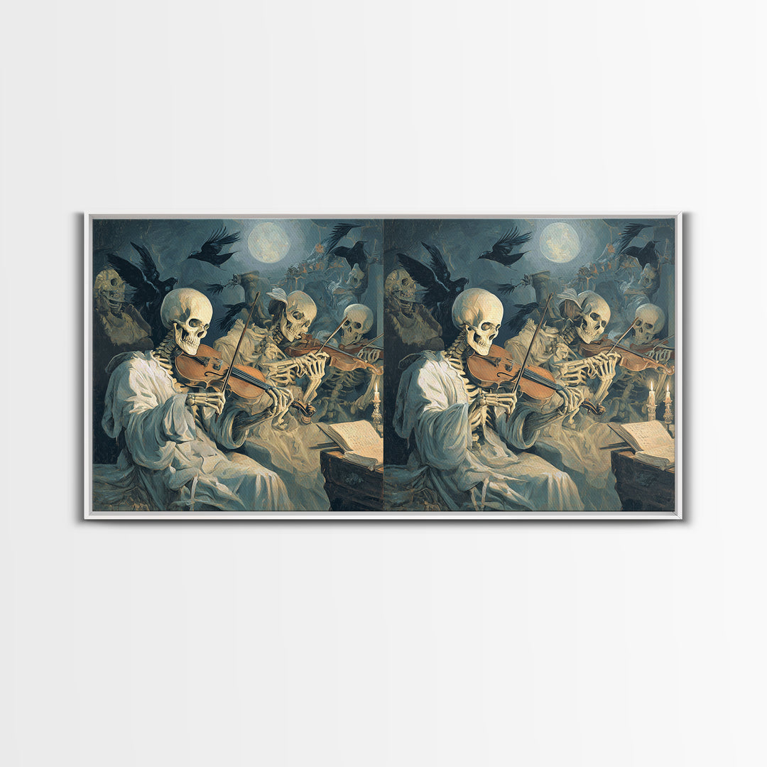 The Skeleton Orchestra, Gothic Nightmare Art, Wide Panoramic Art, Dark Fantasy Wall Art, Canvas Print, Halloween Wall Art