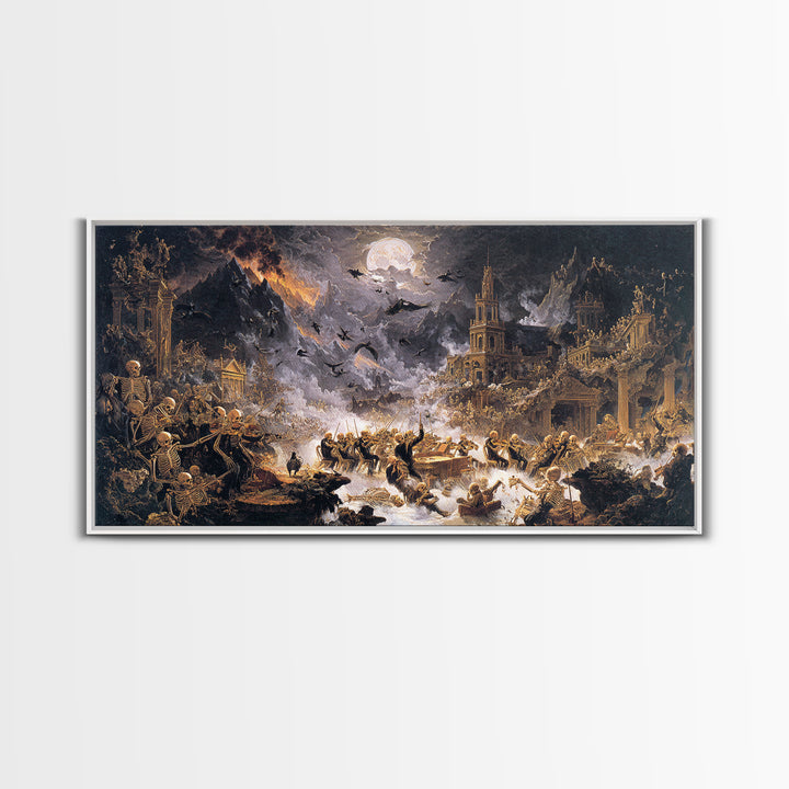 The Skeleton Orchestra, Apocalyptic Romantic Art, Wide Panoramic Art, Gothic Horror Wall Art, Framed Canvas Print, Halloween Wall Art