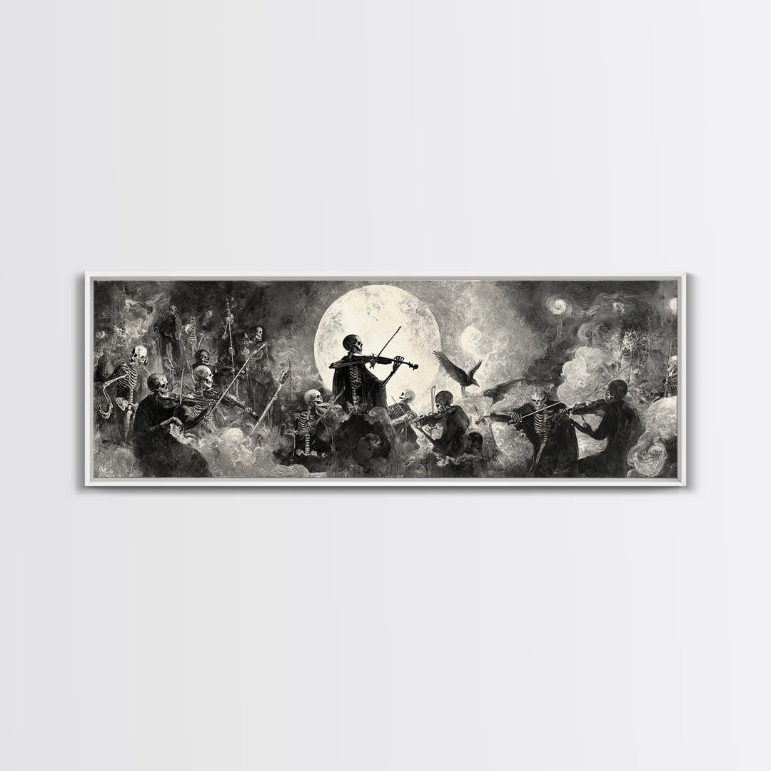 The Skeleton Orchestra, Symbolist Dream Art, Extra Wide Wall Art, Gothic Horror Wall Art, Canvas Print, Halloween Wall Art