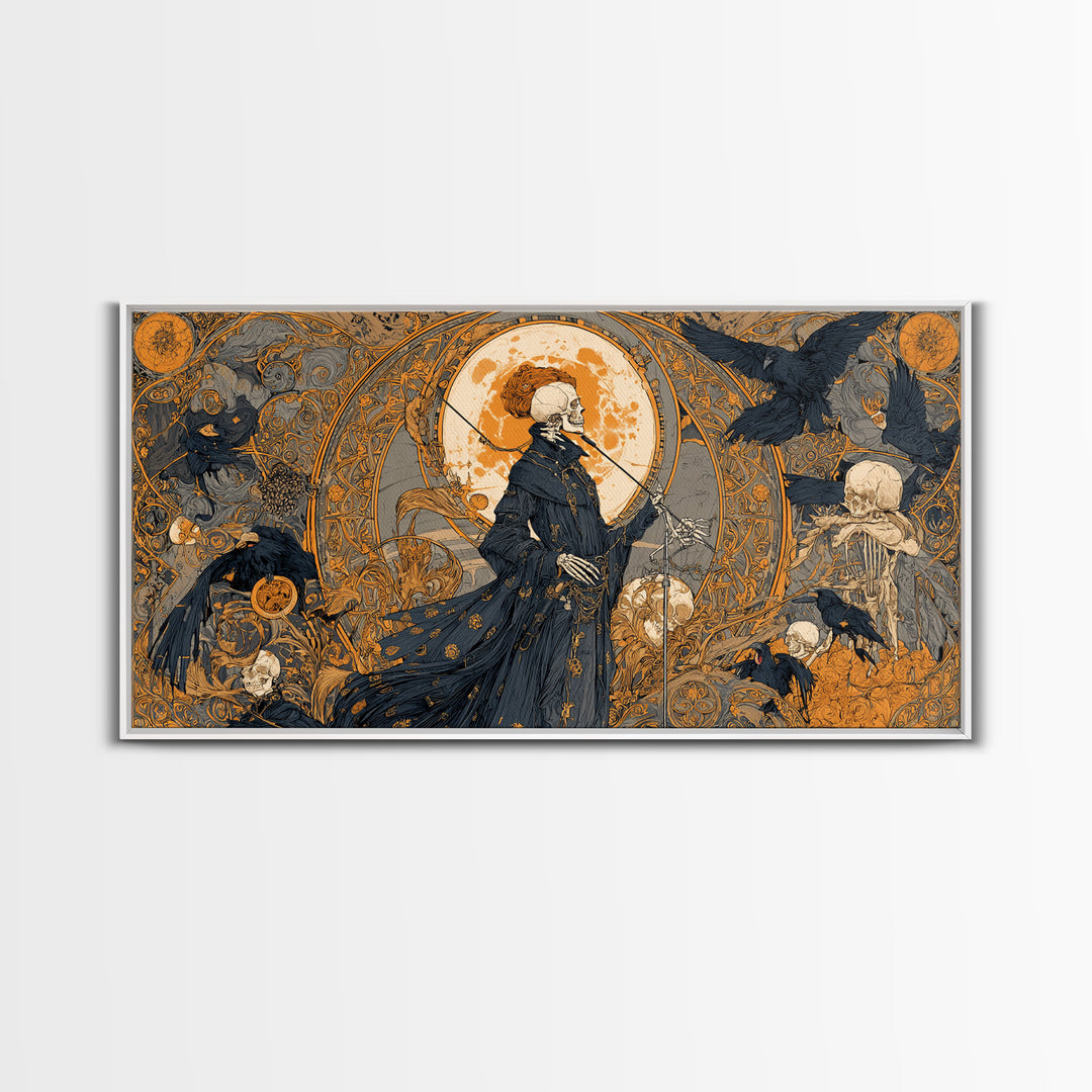 The Skeleton Orchestra, Stained Glass Gothic Art, Wide Panoramic Art, Gothic Horror Wall Art, Canvas Print, Halloween Wall Art
