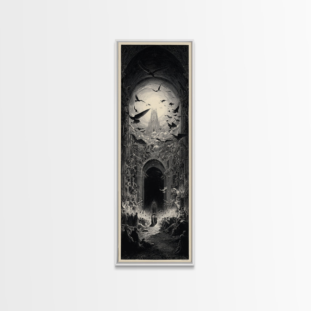 The Ghost Wedding, Gothic Engraving Art, Tall Narrow Wall Art, Macabre Wall Art, Canvas Print, Halloween Wall Art, Seasonal Home Decor