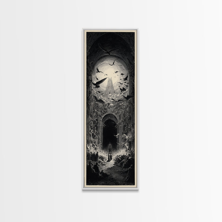 The Ghost Wedding, Gothic Engraving Art, Tall Narrow Wall Art, Macabre Wall Art, Canvas Print, Halloween Wall Art, Seasonal Home Decor