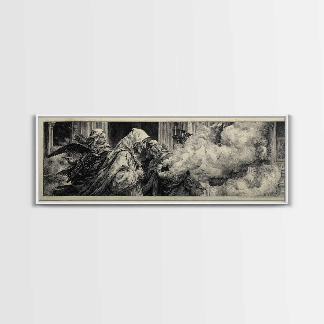 The Ghost Wedding, Renaissance Engraving Art, Extra Wide Wall Art, Gothic Horror Wall Art, Canvas Print, Halloween Wall Art