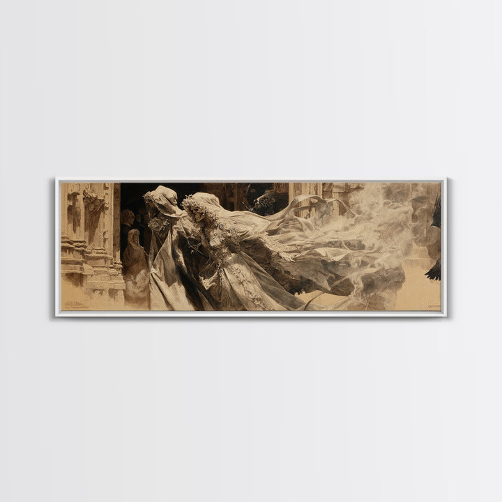 The Ghost Wedding, Decadent Gothic Art, Extra Wide Wall Art, Dark Fantasy Wall Art, Canvas Print, Halloween Wall Art