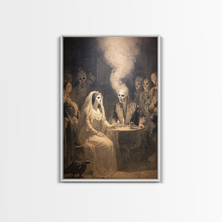 The Ghost Wedding, Symbolist Etching Art, Vertical Wall Art, Dark Fantasy Wall Art, Framed Canvas Print, Halloween Wall Art