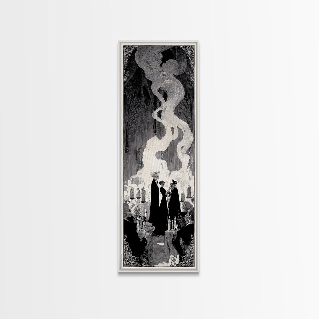 The Ghost Wedding, Decadent Line Art, Tall Narrow Wall Art, Macabre Wall Art, Canvas Print, Halloween Wall Art