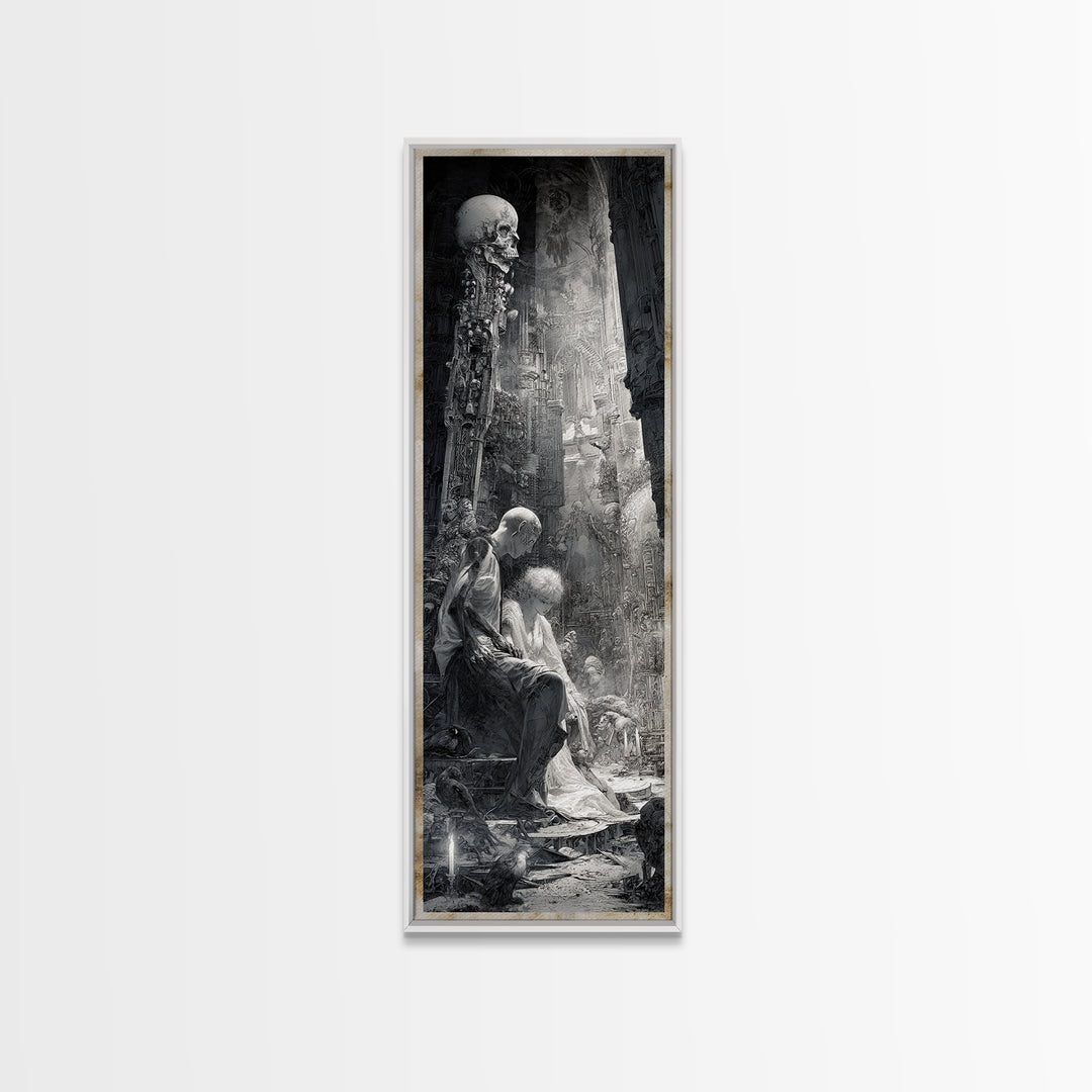 The Ghost Wedding, Biomechanical Horror Art, Tall Narrow Wall Art, Macabre Wall Art, Canvas Print, Halloween Wall Art, Gothic Home Decor