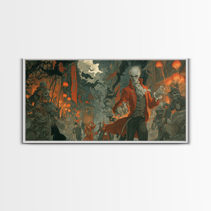The Monster Parade, Gothic Nightmare Art, Wide Panoramic Art, Gothic Horror Wall Art, Canvas Print, Halloween Wall Art
