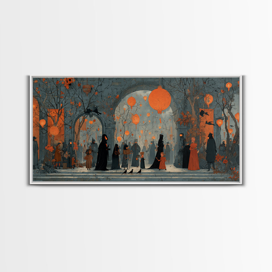 The Monster Parade, Symbolist Dream Art, Wide Panoramic Art, Gothic Horror Wall Art, Canvas Print, Halloween Wall Art