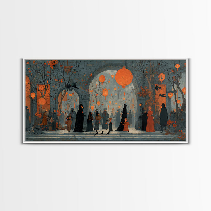 The Monster Parade, Symbolist Dream Art, Wide Panoramic Art, Gothic Horror Wall Art, Canvas Print, Halloween Wall Art