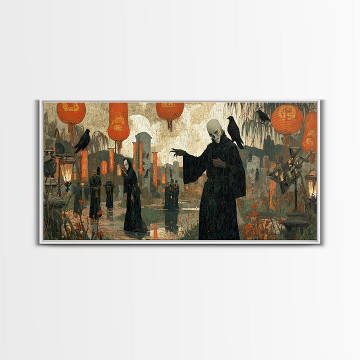 The Monster Parade, Symbolist Gothic Landscape, Wide Panoramic Art, Macabre Wall Art, Canvas Print, Halloween Wall Art