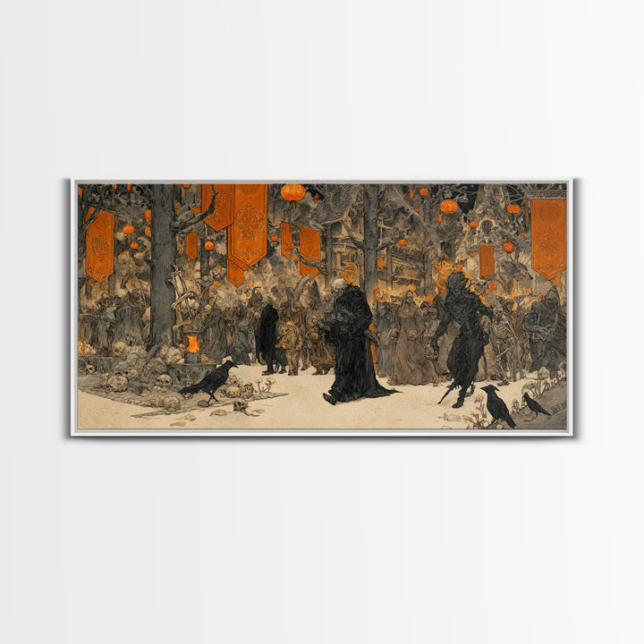 The Monster Parade, Decadent Gothic Art, Wide Panoramic Art, Gothic Horror Wall Art, Framed Canvas Print, Halloween Wall Art