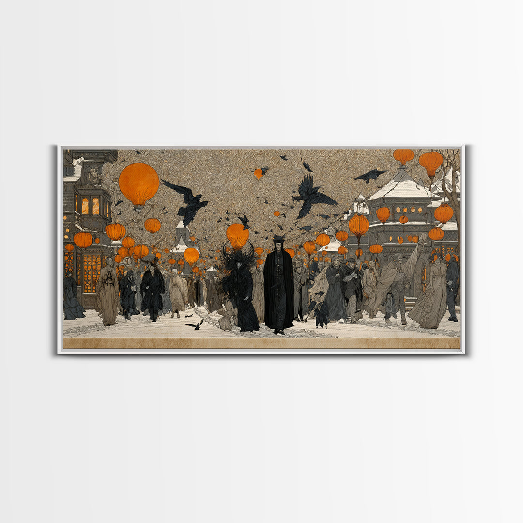 The Monster Parade, Symbolist Death Art, Wide Panoramic Art, Gothic Horror Wall Art, Canvas Print, Halloween Wall Art