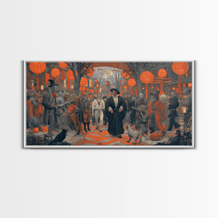 The Monster Parade, Symbolist Etching Art, Wide Panoramic Art, Gothic Horror Wall Art, Canvas Print, Halloween Wall Art, Halloween Decor