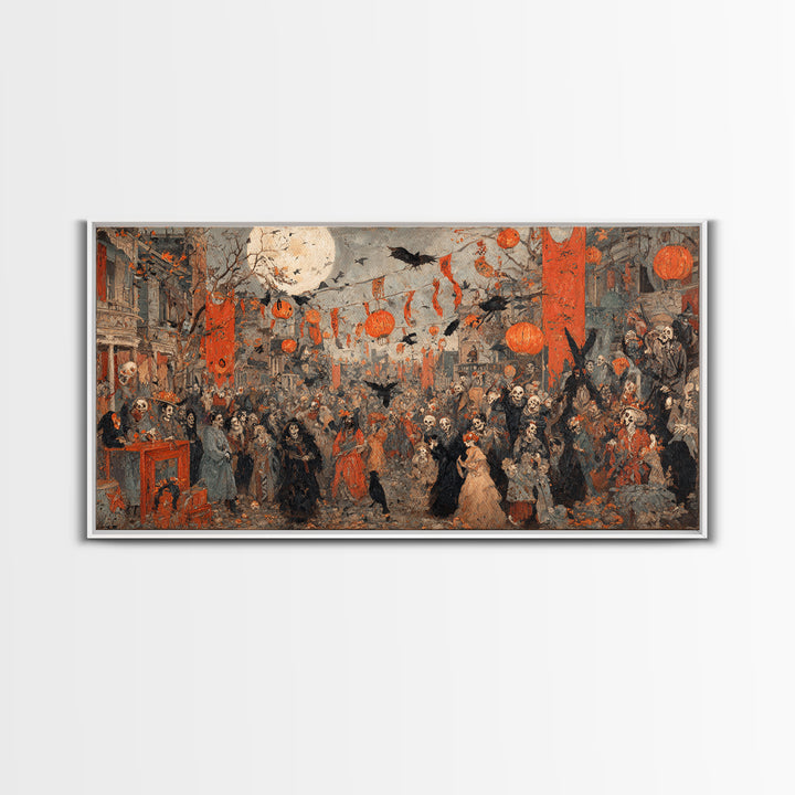 The Monster Parade, Grotesque Carnival Art, Wide Panoramic Art, Dark Halloween Decor, Canvas Print, Halloween Wall Art, Gothic Home Decor