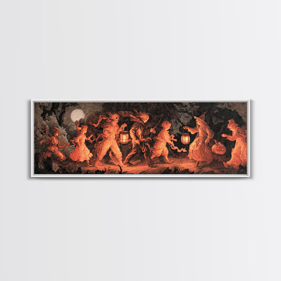 The Trick-Or-Treat Procession, Gothic Nightmare Art, Extra Wide Wall Art, Gothic Horror Wall Art, Canvas Print, Halloween Wall Art