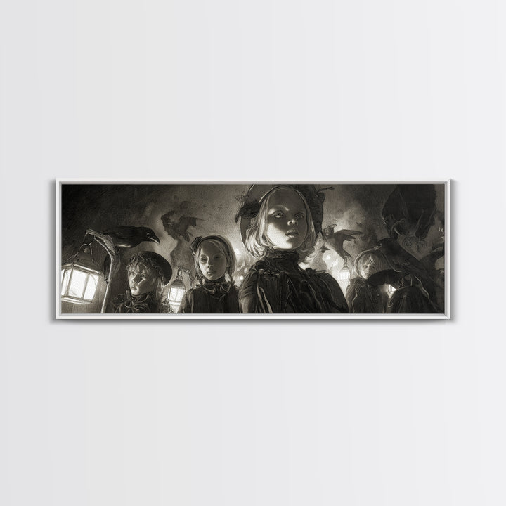 The Trick-Or-Treat Procession, Biomechanical Horror Art, Extra Wide Wall Art, Dark Halloween Decor, Canvas Print, Halloween Wall Art