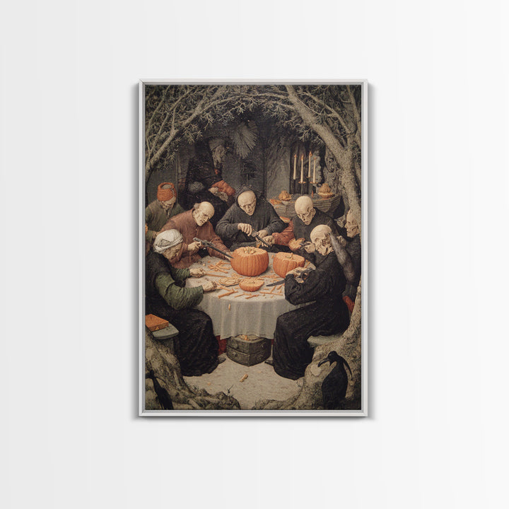 The Pumpkin-Carving Ritual, Danse Macabre Art, Vertical Wall Art, Dark Fantasy Wall Art, Canvas Print, Horror Wall Art