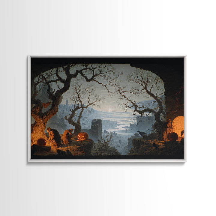 The Pumpkin-Carving Ritual, Romantic Gothic Landscape, Landscape Wall Art, Gothic Horror Wall Art, Framed Canvas Print