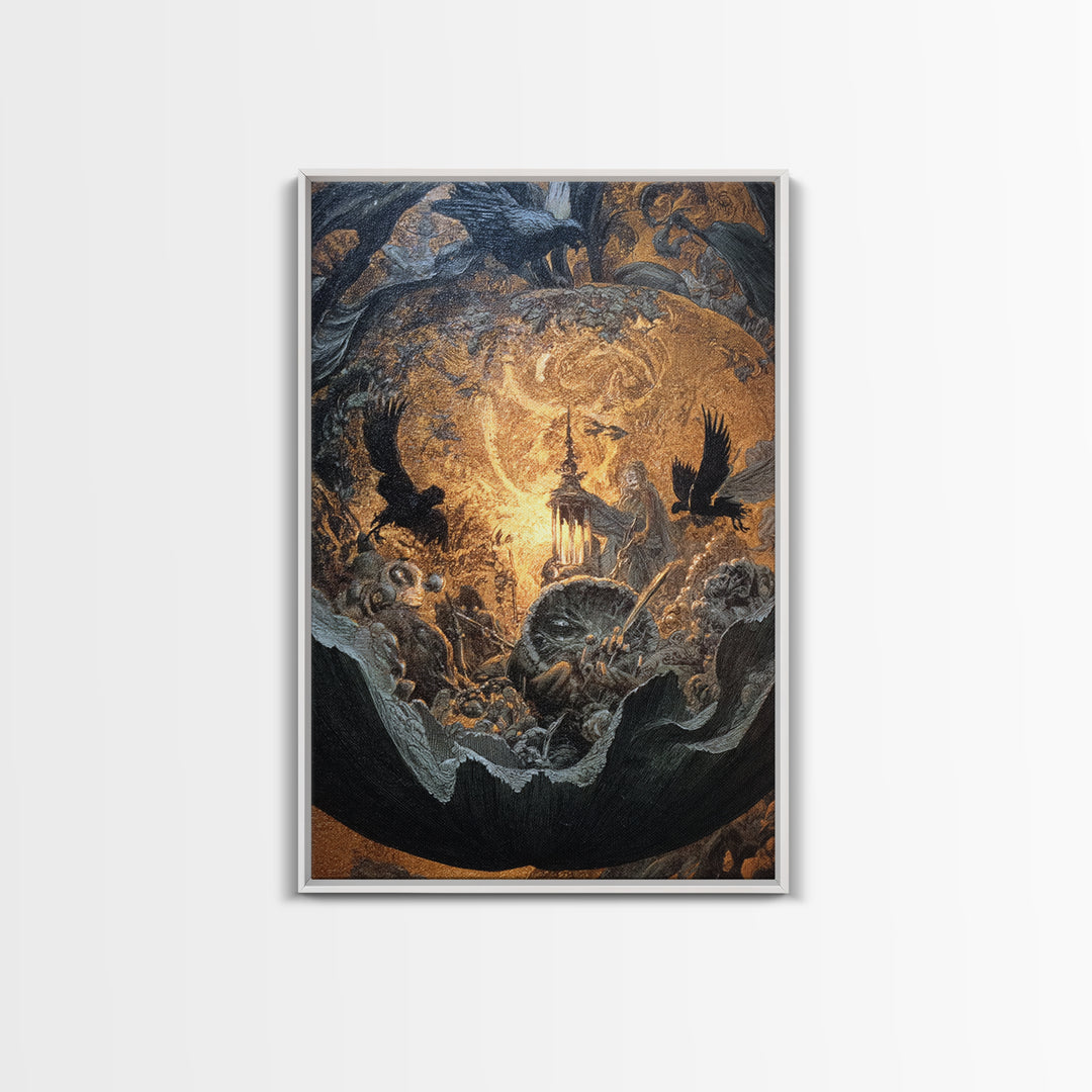 The Pumpkin-Carving Ritual, Ornate Symbolist Art, Vertical Wall Art, Dark Halloween Decor, Canvas Print, Halloween Wall Art