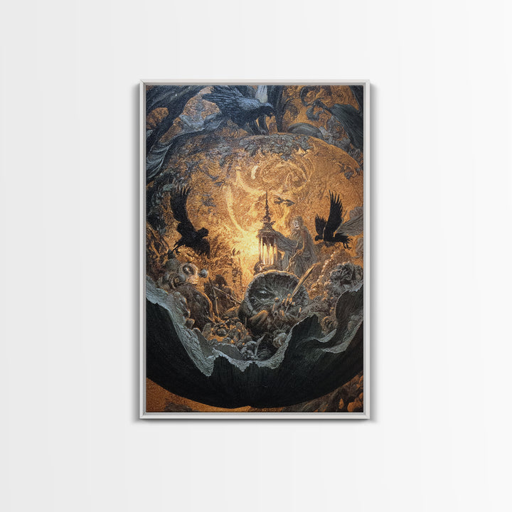 The Pumpkin-Carving Ritual, Ornate Symbolist Art, Vertical Wall Art, Dark Halloween Decor, Canvas Print, Halloween Wall Art