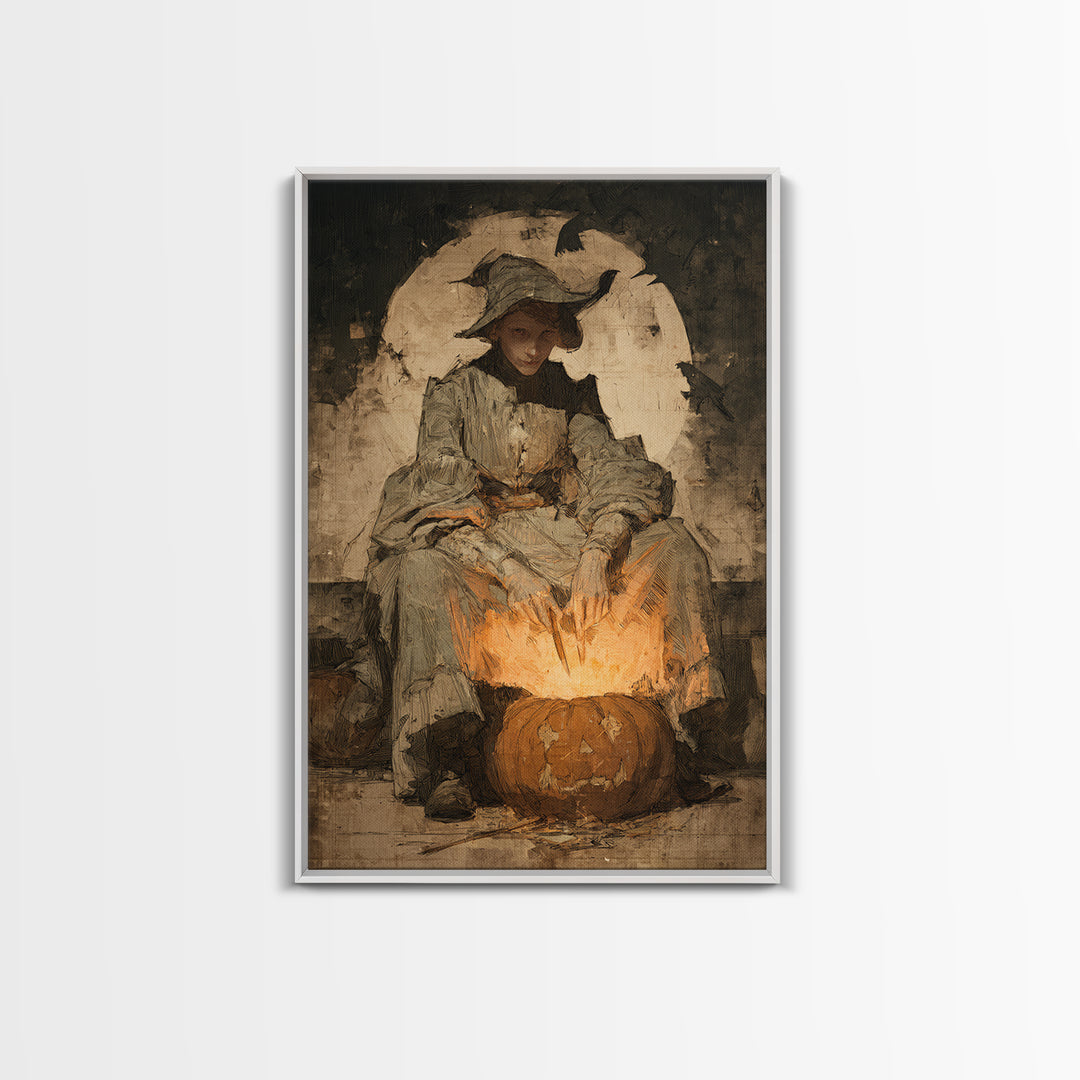 The Pumpkin-Carving Ritual, Decadent Gothic Art, Vertical Wall Art, Macabre Wall Art, Canvas Print, Halloween Wall Art