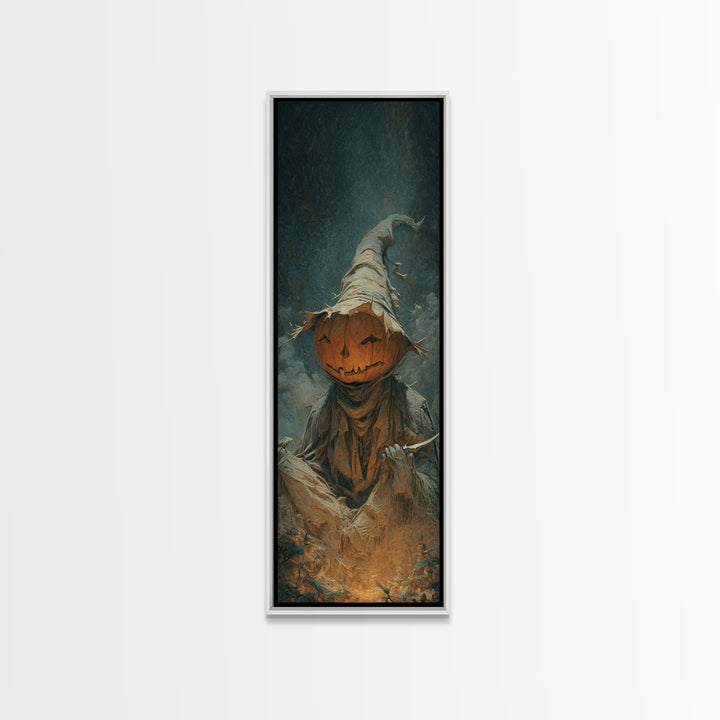 The Pumpkin-Carving Ritual, Surreal Apocalyptic Art, Tall Narrow Wall Art, Gothic Horror Wall Art, Canvas Print, Halloween Wall Art