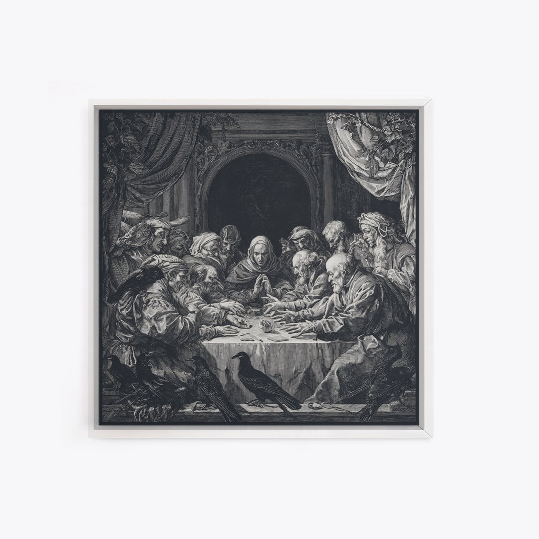 The Candlelit Seance, Renaissance Engraving Art, Square Wall Art, Dark Fantasy Wall Art, Canvas Print, Halloween Wall Art