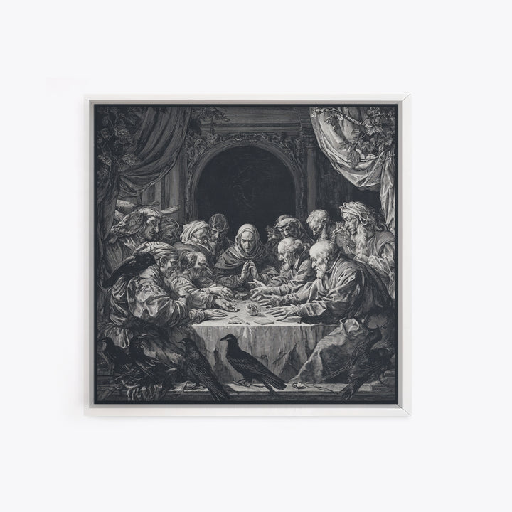The Candlelit Seance, Renaissance Engraving Art, Square Wall Art, Dark Fantasy Wall Art, Canvas Print, Halloween Wall Art