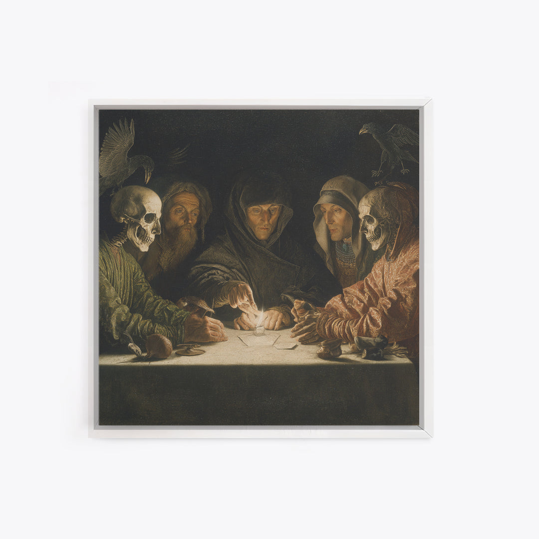 The Candlelit Seance, Danse Macabre Art, Square Wall Art, Macabre Wall Art, Framed Canvas Print, Halloween Wall Art