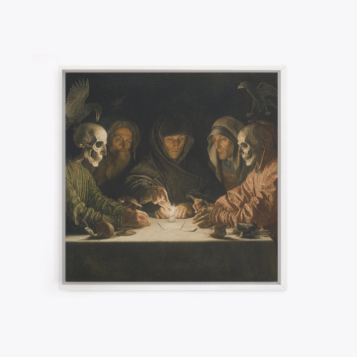 The Candlelit Seance, Danse Macabre Art, Square Wall Art, Macabre Wall Art, Framed Canvas Print, Halloween Wall Art