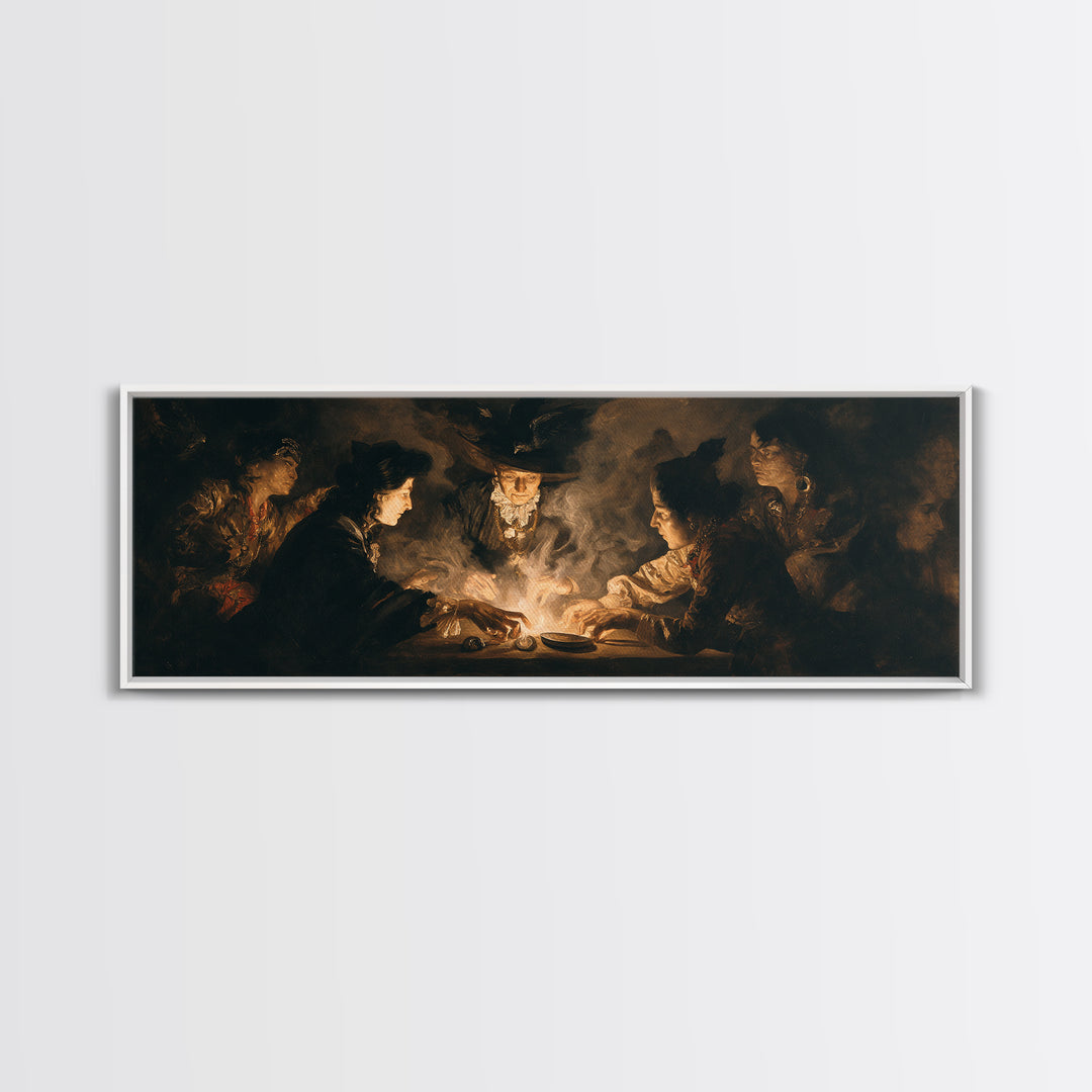 The Candlelit Seance, Dark Romantic Horror Art, Extra Wide Wall Art, Dark Fantasy Wall Art, Framed Canvas Print, Halloween Wall Art