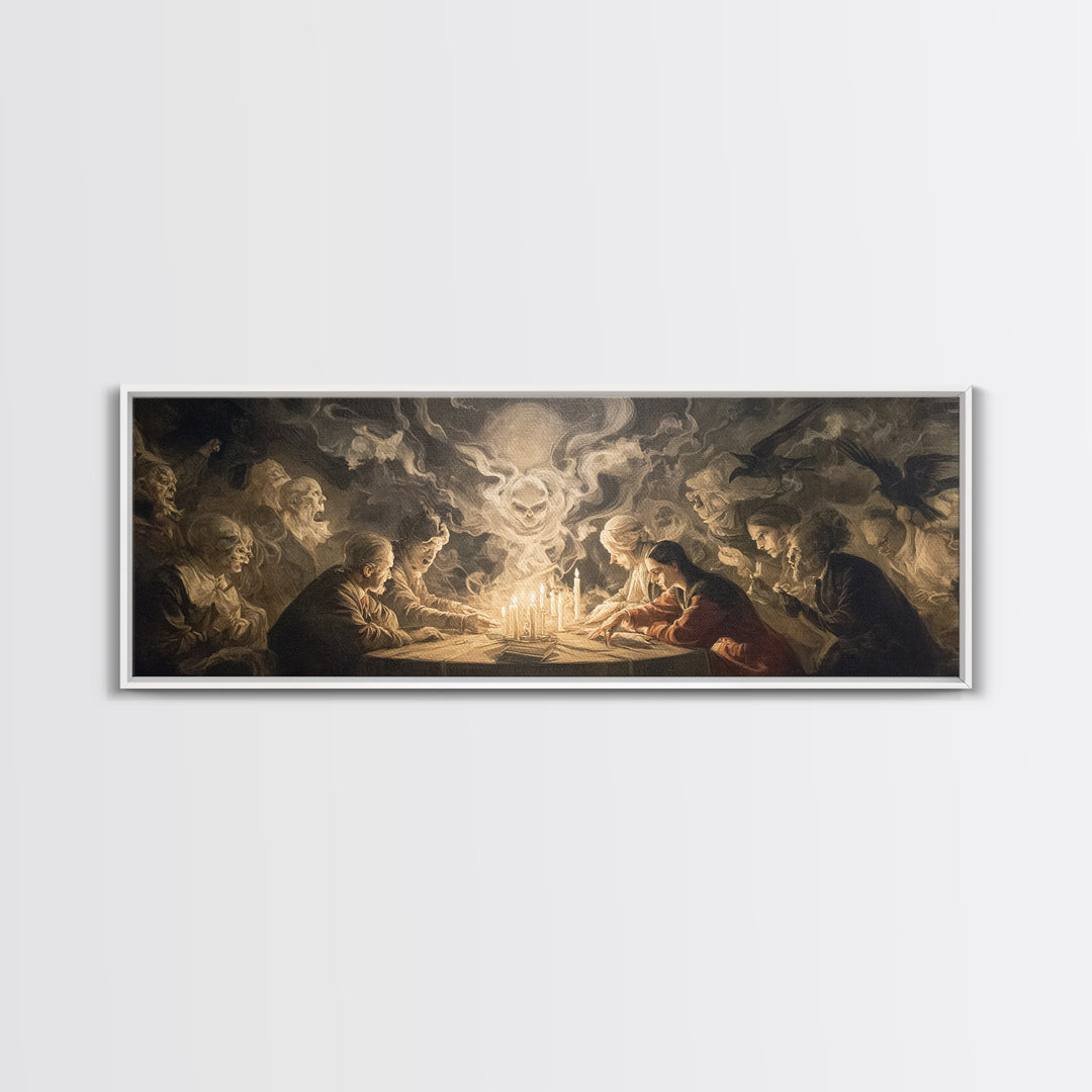 The Candlelit Seance, Gothic Nightmare Art, Extra Wide Wall Art, Gothic Horror Wall Art, Canvas Print, Halloween Wall Art