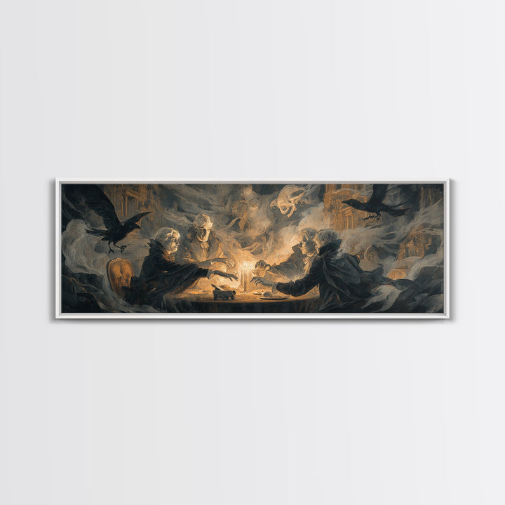 The Candlelit Seance, Apocalyptic Romantic Art, Extra Wide Wall Art, Dark Fantasy Wall Art, Framed Canvas Print, Halloween Wall Art