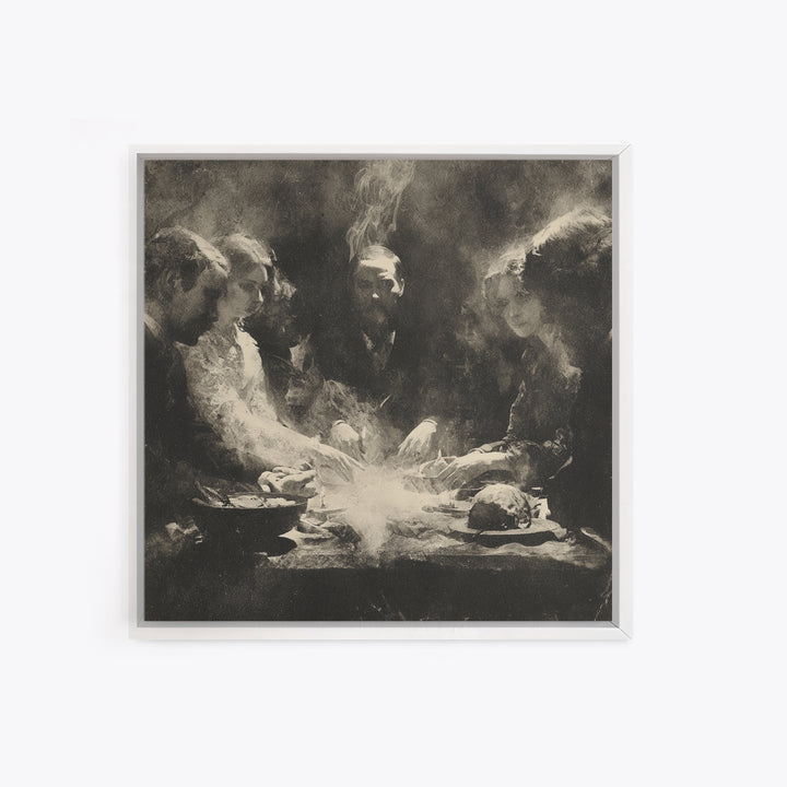 The Candlelit Seance, Symbolist Dream Art, Square Wall Art, Dark Fantasy Wall Art, Canvas Print, Halloween Wall Art