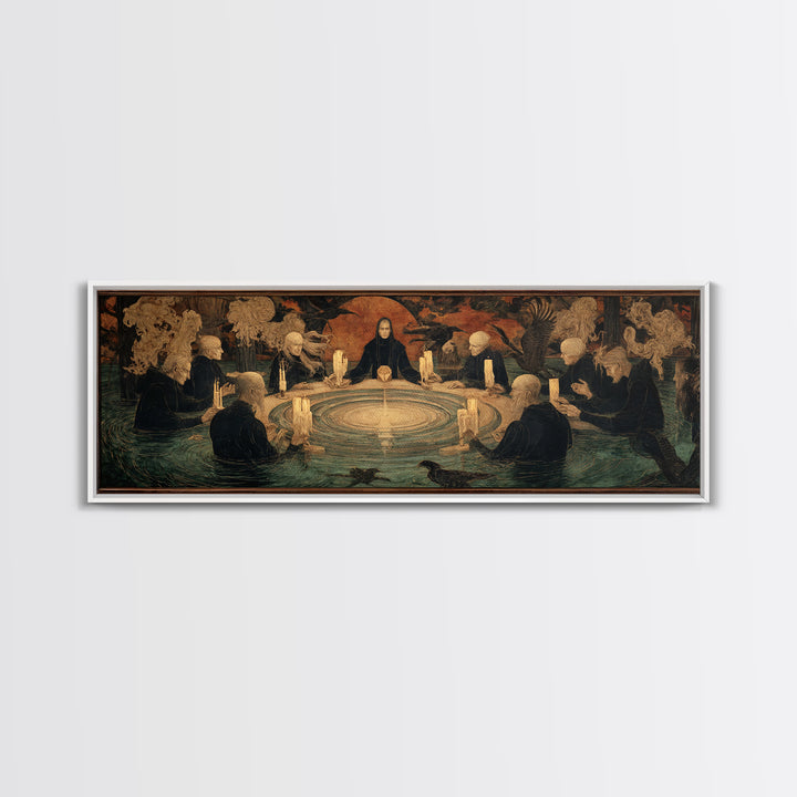 The Candlelit Seance, Symbolist Gothic Landscape, Extra Wide Wall Art, Dark Halloween Decor, Framed Canvas Print, Halloween Wall Art