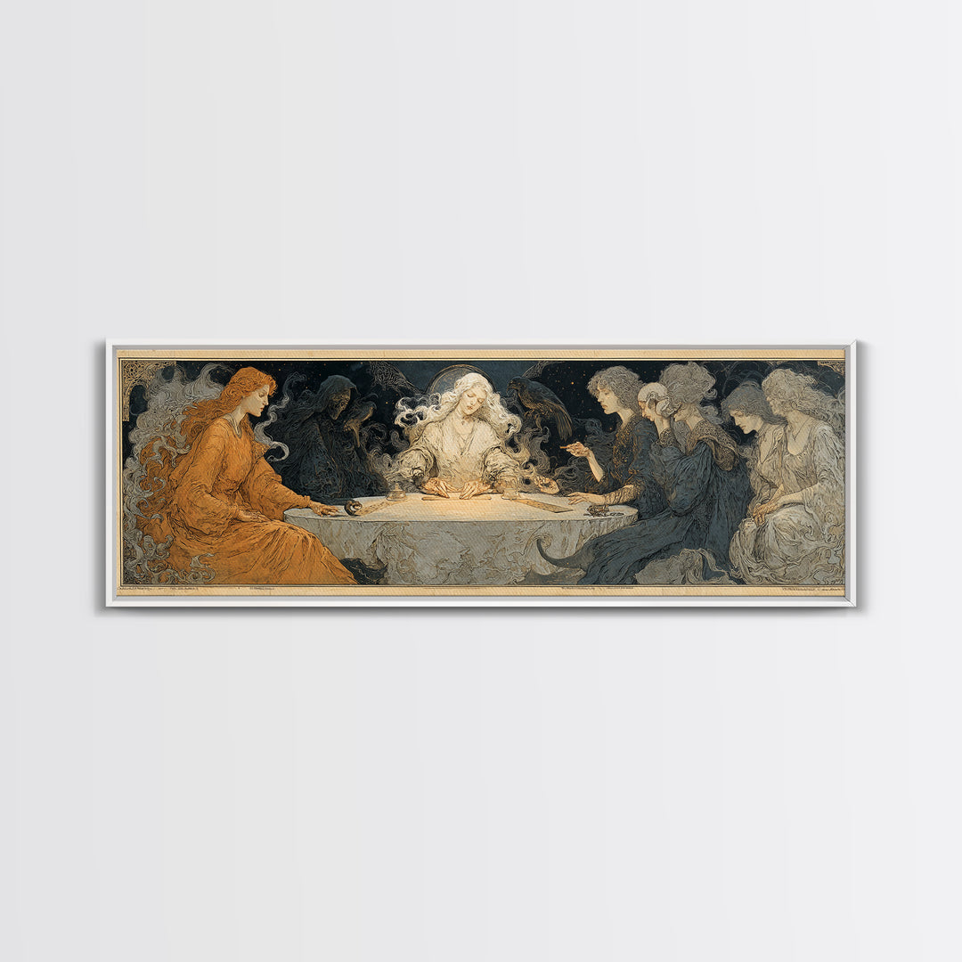 The Candlelit Seance, Symbolist Death Art, Extra Wide Wall Art, Dark Halloween Decor, Framed Canvas Print, Halloween Wall Art
