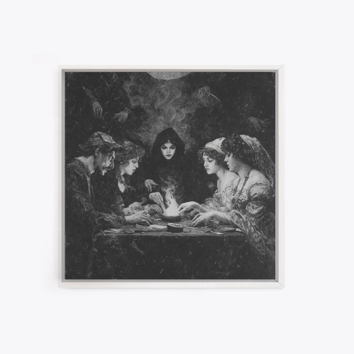 The Candlelit Seance, Dark Symbolist Art, Square Wall Art, Dark Halloween Decor, Framed Canvas Print, Halloween Wall Art
